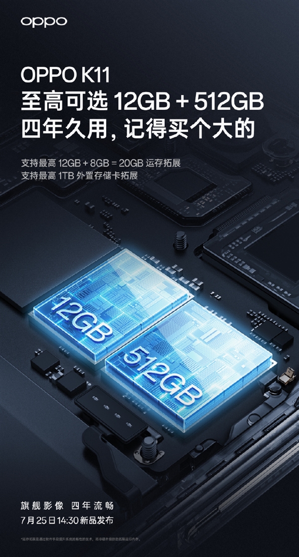 妥妥用四年！OPPO K11最高12GB+512GB版本：支持1TB拓展