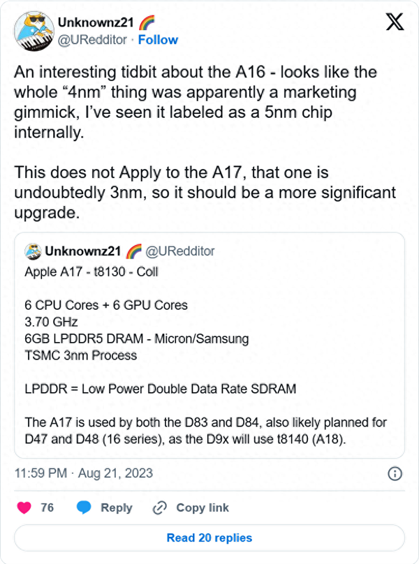 iPhone用户被忽悠了？苹果A16内部标注为5nm 实际对外销售被当作4nm