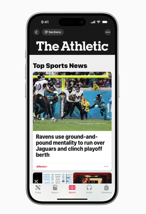 苹果宣布：Apple News+ 新增 The Athletic 体育新闻