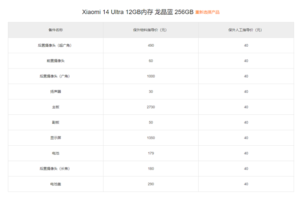 小米14 Ultra保外维修价格出炉：换主板2730元 够买台Redmi K70