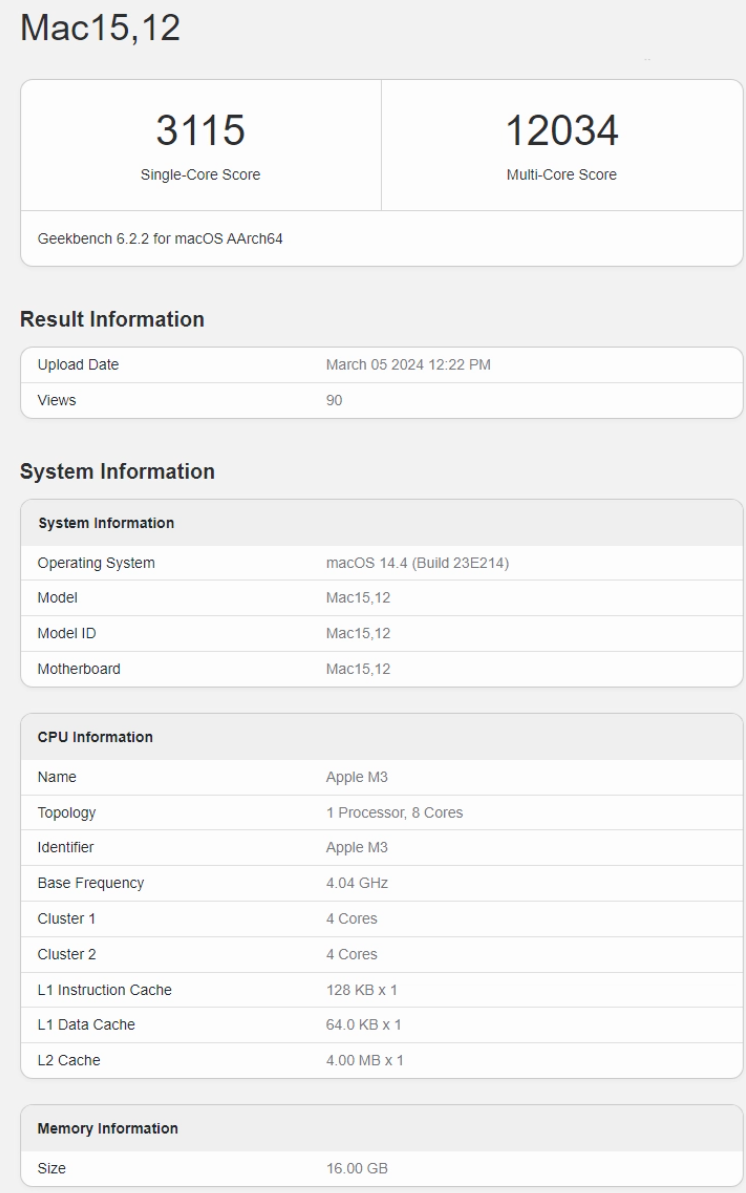 Geekbench 出现大量“Mac15,12”测试成绩，或为新一代 Mac mini